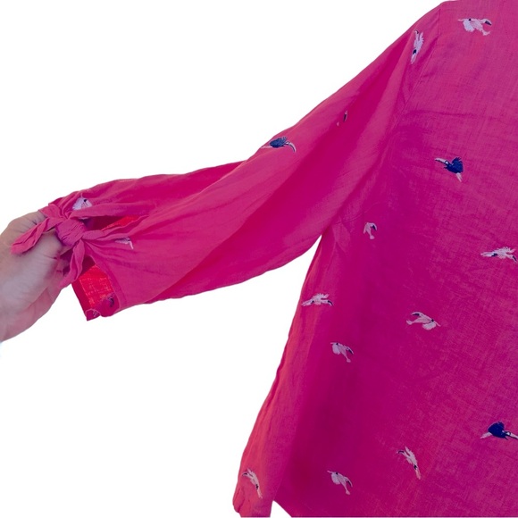 Charter Club Luxury Women's 100% Linen Flight Pattern Blouse in magenta XL - Picture 4 of 9